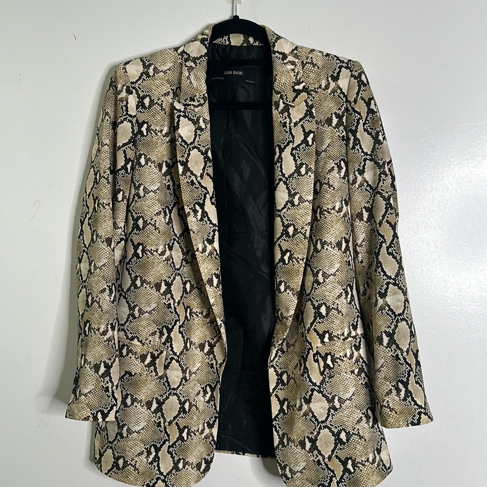 Zara Beige Brown Python D Kin Snake Print Blazer … - image 3